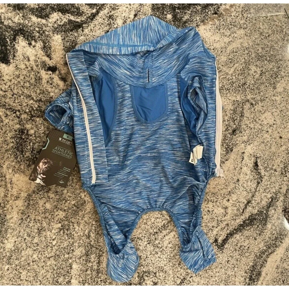Small Dog Pet Life Track Suit Sport STRETCH Blue One Piece Zip Hooded *CHART* - Picture 3 of 12